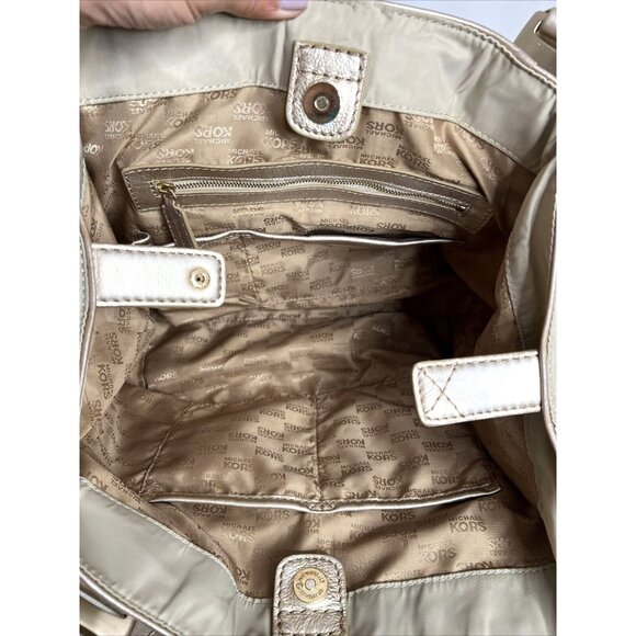 Michael Kors Metallic Beige/Silver Nylon Shoulder Bag With Buckle Detail - Picture 7 of 8